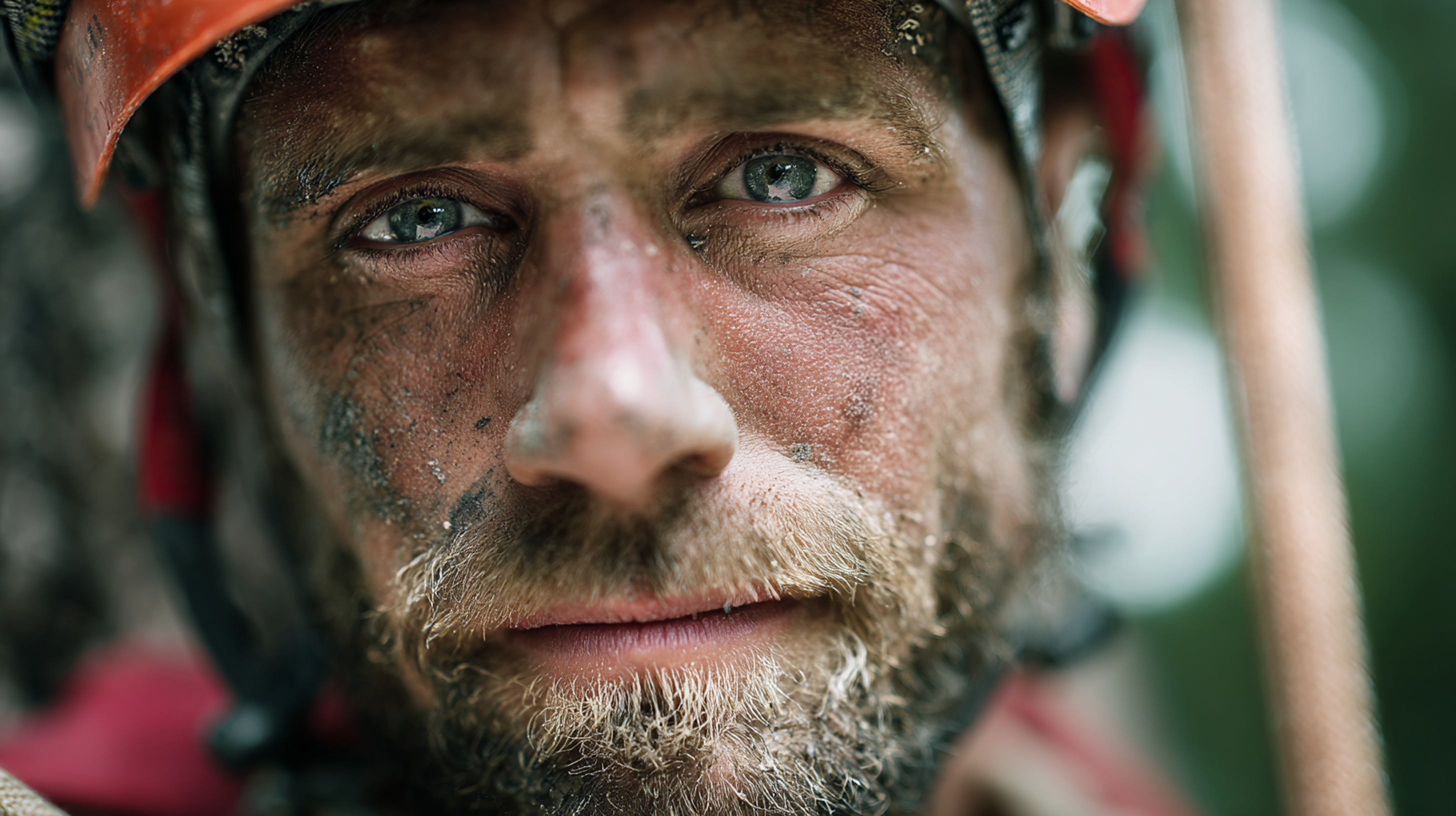 Close-up of arborist in high-risk cutting position